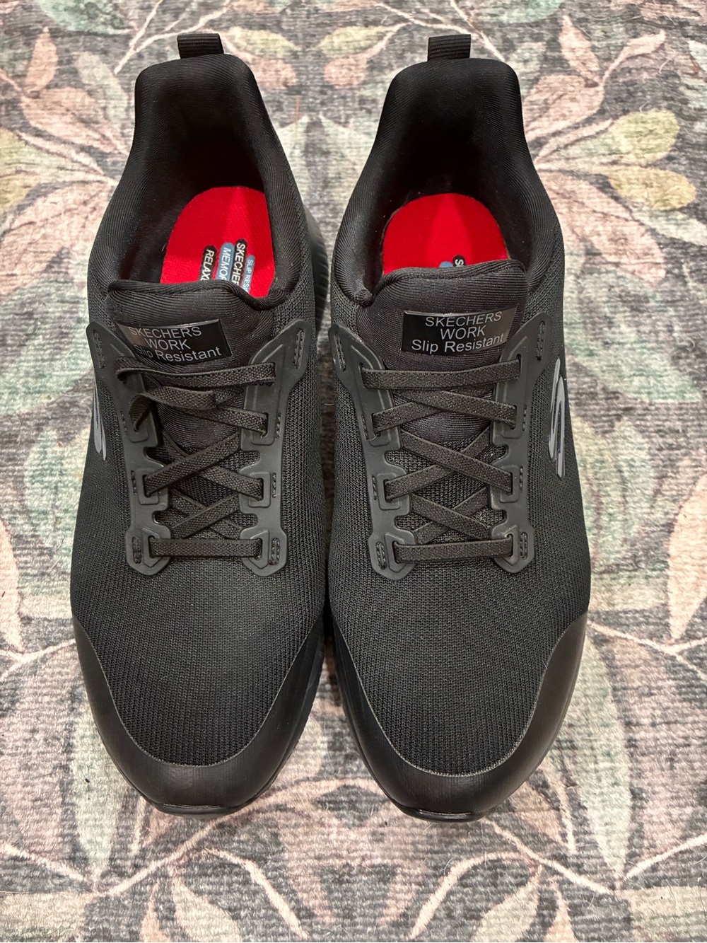 Skechers Black Athletic Slip-Resistant Work Shoes with Red Insole